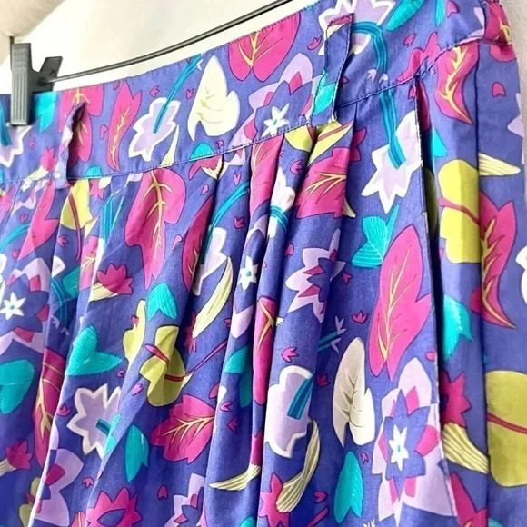 Vintage 80’/90’s 100% Silk Bright Floral Retro Midi Skirt A-line Women’s Size 10 - Picture 6 of 16